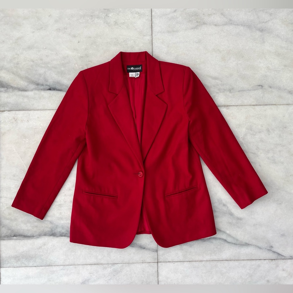 Vintage Sag Harbor Blazer Red Wool One Button Womens 10 Academia Office Preppy